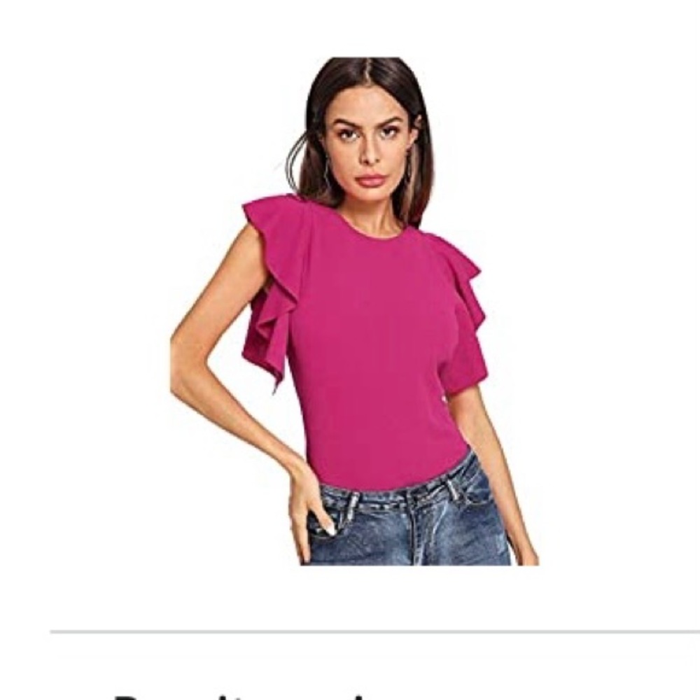 Pink flutter sleeve stretchy shirt